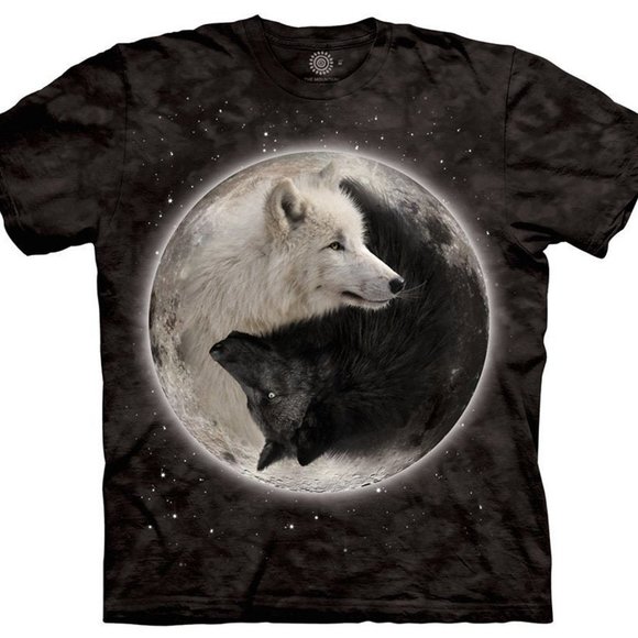The Mountain Other - The Mountain Yin Yang Wolf Wolves Howling Moon Stars Dog Husky Lunar Shirt S-3X